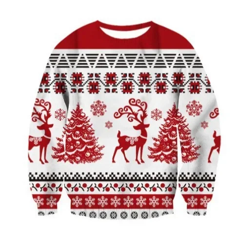 

2024 European size long sleeved pullover hoodie for men and women round neck 3D printed Christmas tree new manufacturer source