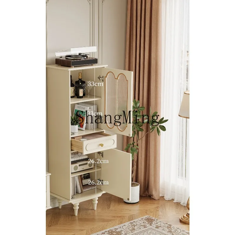 ZHB white all-solid wood wine cabinet household living room wall storage cream wind single door storage locker