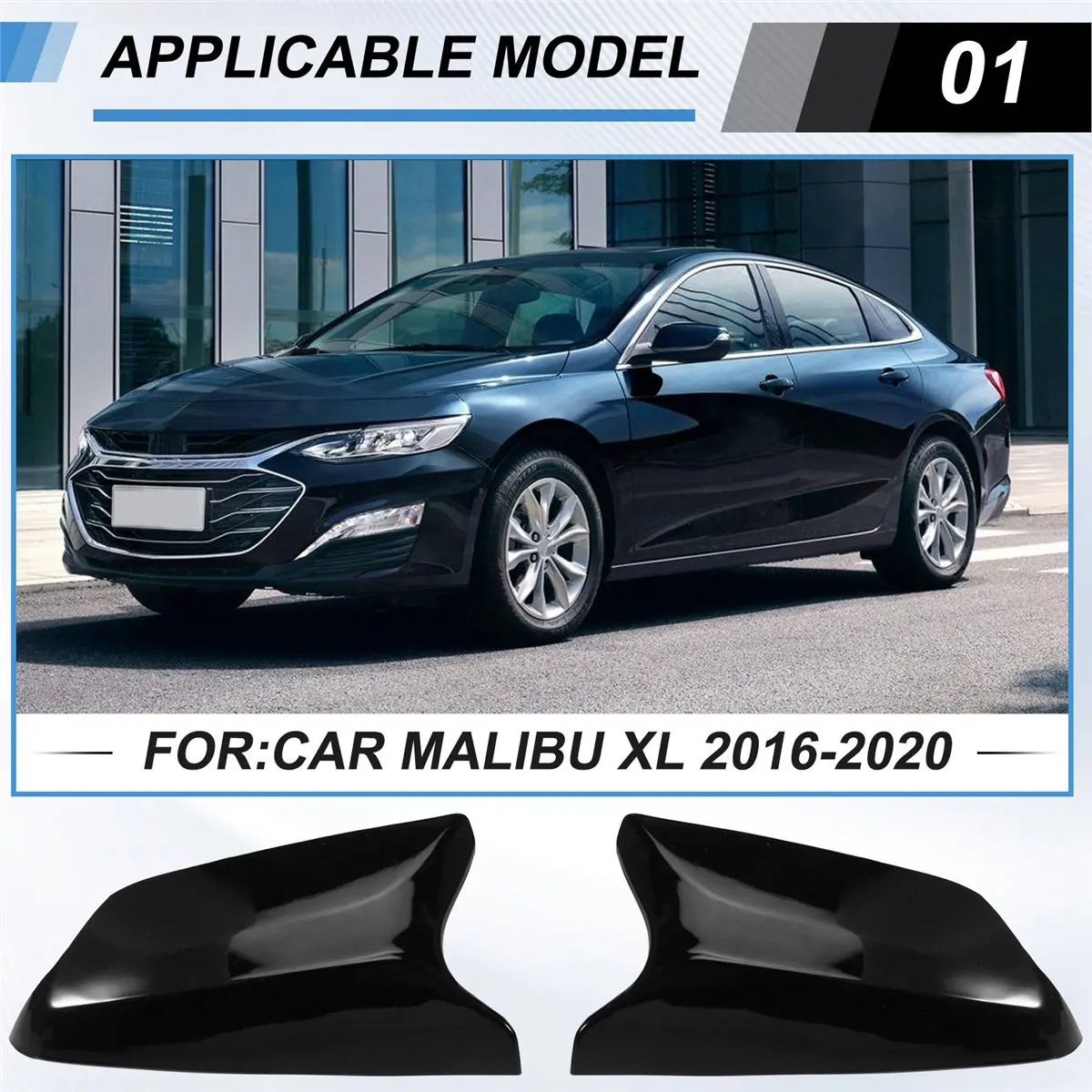 11-Car Side Rearview Mirror Cover Shell Rear View Trim Housing for Chevrolet Malibu XL 2016-2020 Painted Black