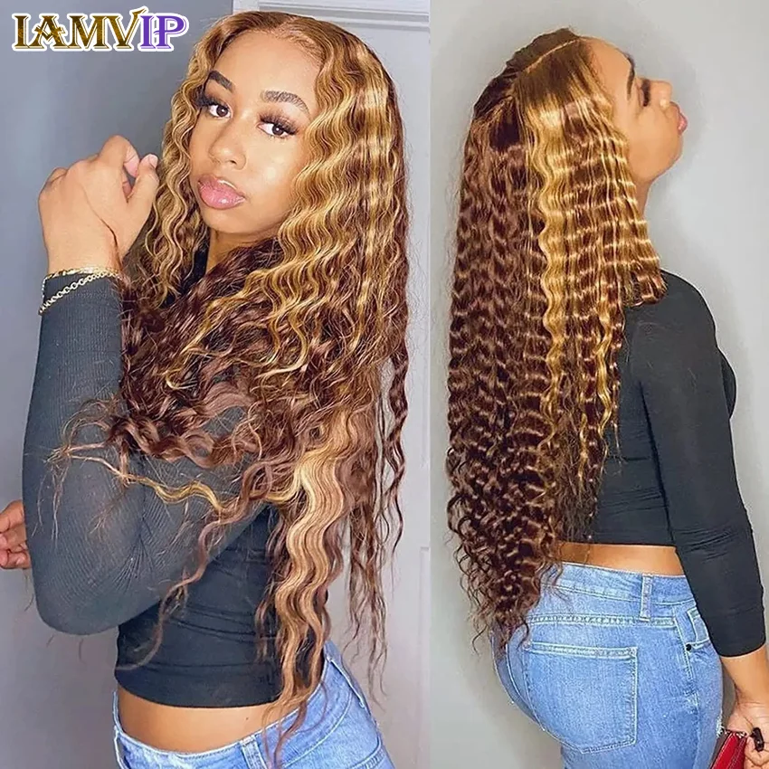 30 Inch Highlight Color 13x6 Hd Lace Frontal Wig Water Curly Human Hair Wigs 13x4 HD Transparent Deep Wave Lace Frontal Wig New