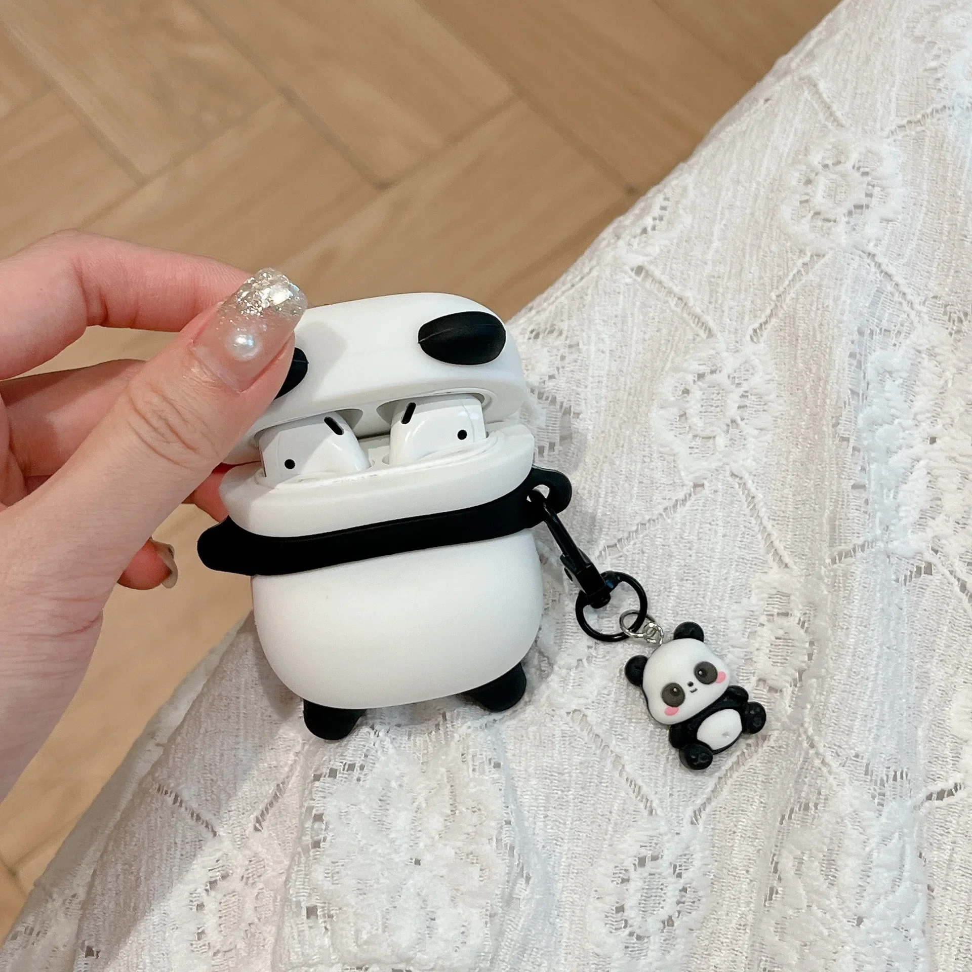 Cute Lying Panda Headphone Case For AirPods 4 (2024) Airpod Pro2 1 2 3 Bluetooth Earbuds Charging Box Protective Earphone Cover