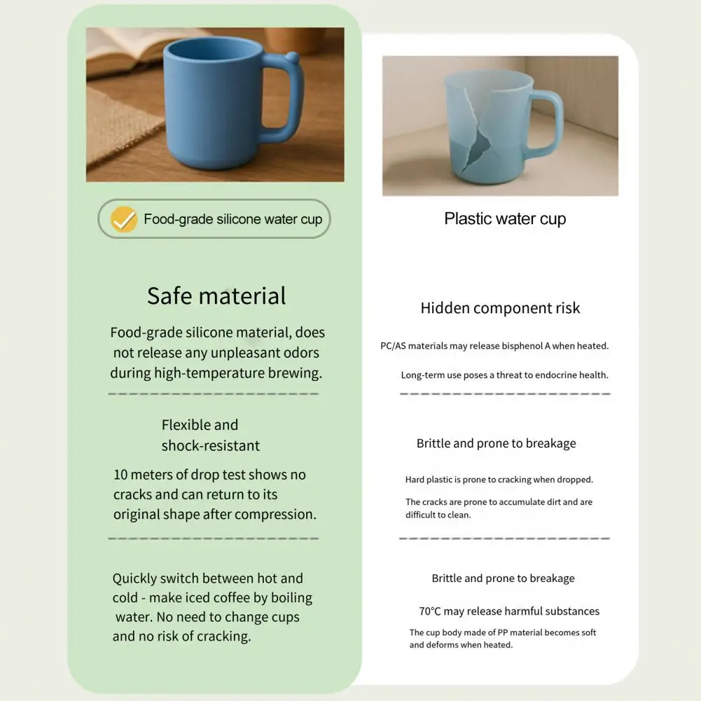 Travel Water Cup 450ml Silicone Water Cup Food-grade Leak-proof Mug Shock-absorbent Capacity Tea Iced Latte Fall-resistant Cup
