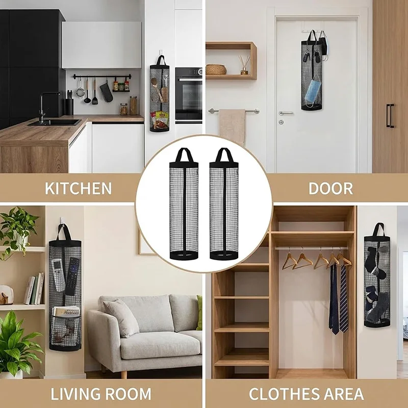 2Pcs Kitchen Garbage Bag Storage Grocery Bag Holder Wall Mount Polyester Bag Holder Bag Dispenser Kitchen Garbage Bag Storage