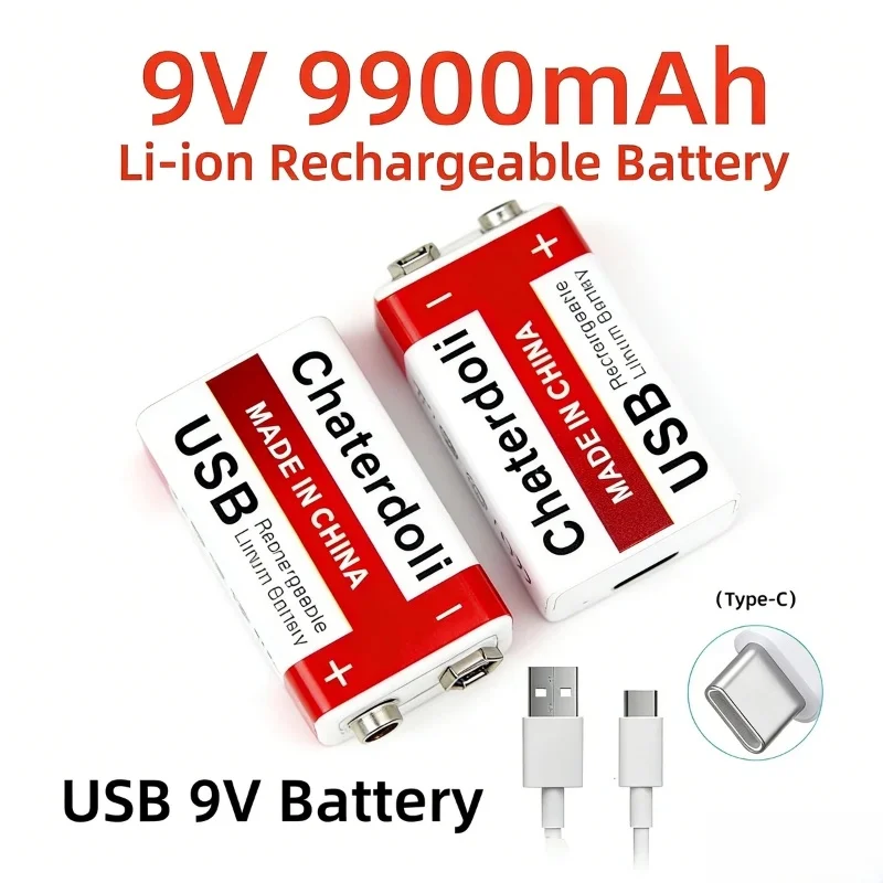 

Aleaivy 9V 9900mAh Rechargeable Li-ion Battery with USB Port Overcharge Protection Stable Power for Microphone KTV 1-10 Pcs