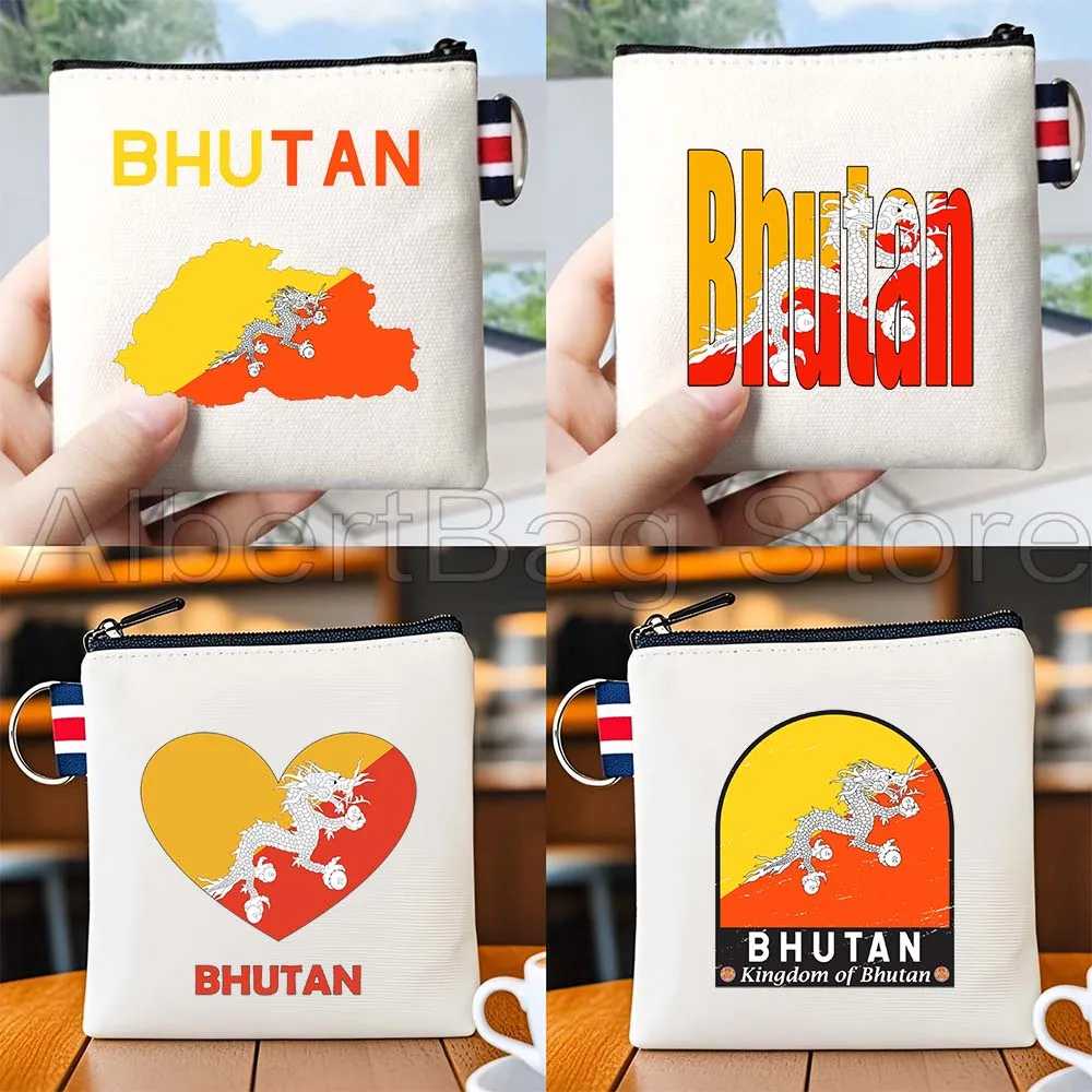 

Bhutan Country Flag Map Bhutanese Gifts Canvas Coin Purse Bag Small Square Key Bag Storage Card Bag Cotton Wallet Zipper Pouch