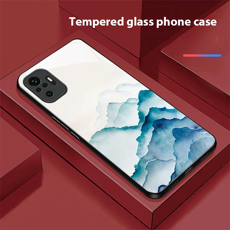 Ink landscape painting For Redmi Note 13 Pro+ 14 Pro 8 9 9S 12S 10 Pro 11 12 A3 12 13 K60 Ultra 13C 14C Black Glass Phone Case