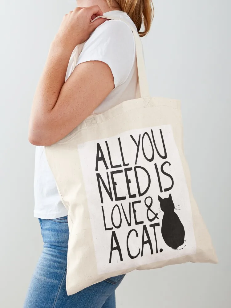 All You Need Is Love and A Cat Tote Bag tote bag men Women's handbag Canvas Tote Bag