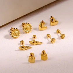 CARLIDANA Light Luxury Stainless Steel Sunflower Heart Conch Earrings 18K Gold Plated Fashion Versatile Earrings Women Jewelry