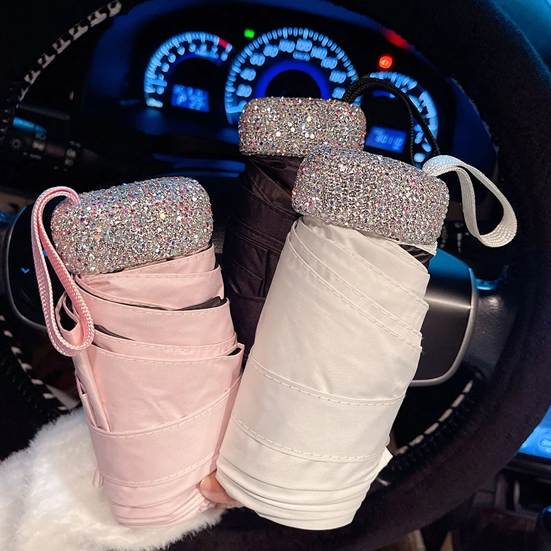 Ombrello da sole con strass da viaggio 6 costole anti-uv Mini tasca leggera protezione solare portatile protezione ultravioletta parasole Foldy