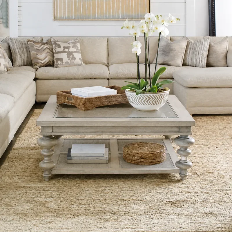 Simple American Solid Wood Antique White Square Glass Top Coffee Table Modern Living Room Tea Table Vintage Reception Desk