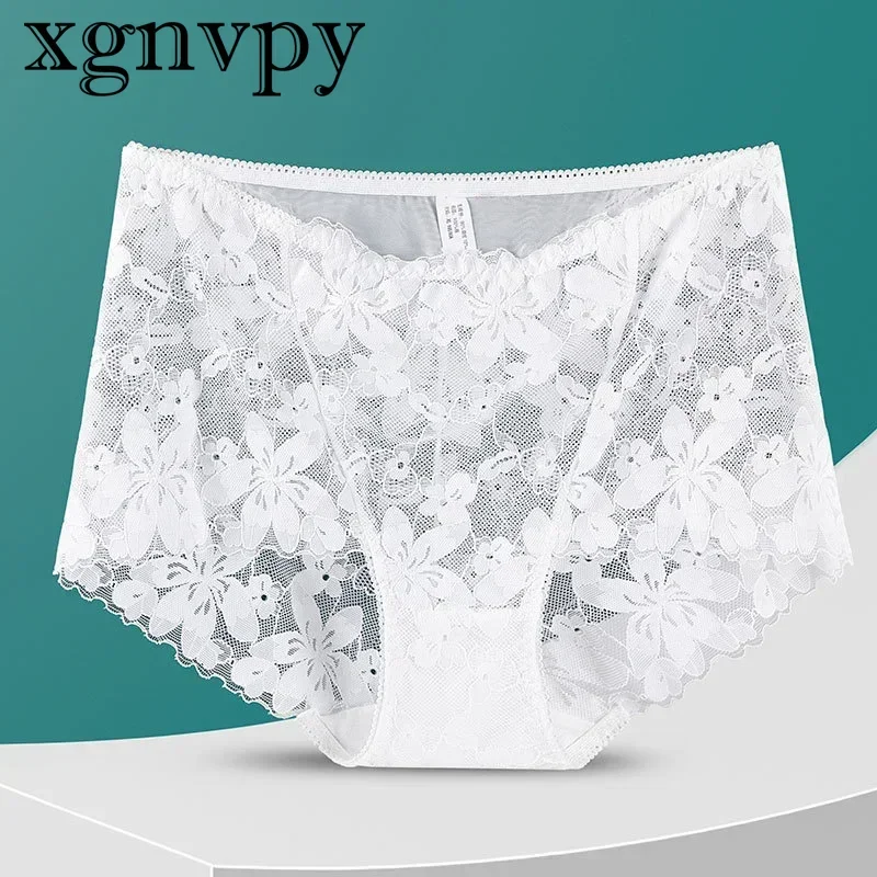 xgnvpy New Sexy Lingerie Women's Underwear Cutout Lace Floral Panties Plus Size High Waist Sheer Mesh Interior Feminine Garment