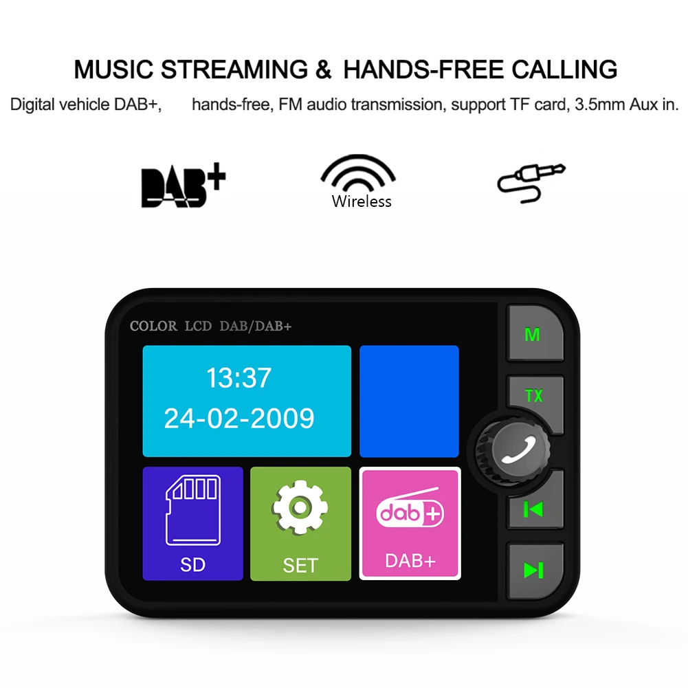 MP3 FM Transmitter Car DAB Radio Receiver Digital Signal Broadcast Adapter 2.4 Inch Hands-free Bluetooth 5.0 MP3 Player Radio