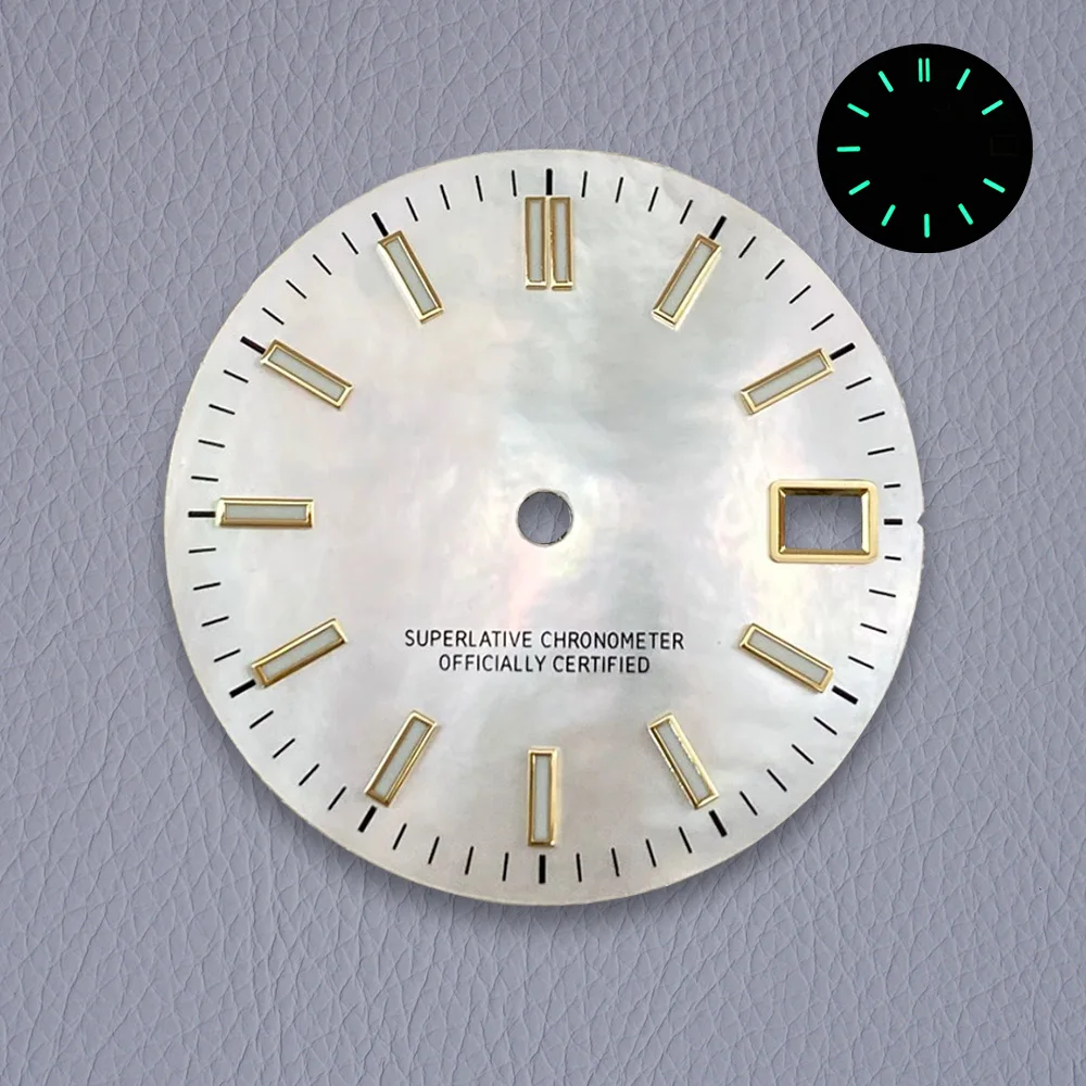 Alta qualidade 28.5mm s logotipo fritillaria dial adequado para movimento nh35/nh36 verde luminoso relógio modificação acessórios
