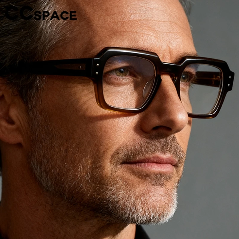 Retro Men's Reading Glasses Anti Blue Light Rivet Acetate Rectangle Eye Protection Corrective Optics Prescription Diopte