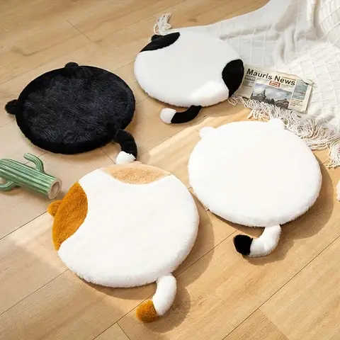 Cartoon Cat Memory Foam Chair Cushion - Art Deco Soft Washable Zippered Cover Multi-Use Floor Cushion for Office/Dorm/Car
