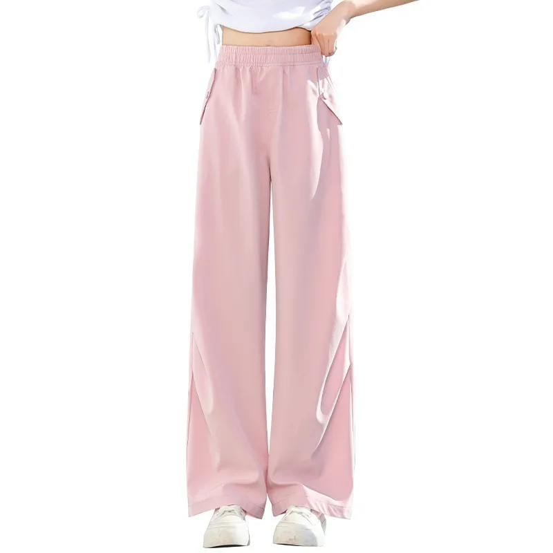 Girls' summer thin children's wide leg pants mid size children's summer anti mosquito ice silk straight leg pants