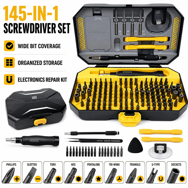 145 in 1 Professional Precision Screwdriver Repair Kit Multi Bit Tool Set for Phones Laptops Watches Cameras Game Consoles DIY