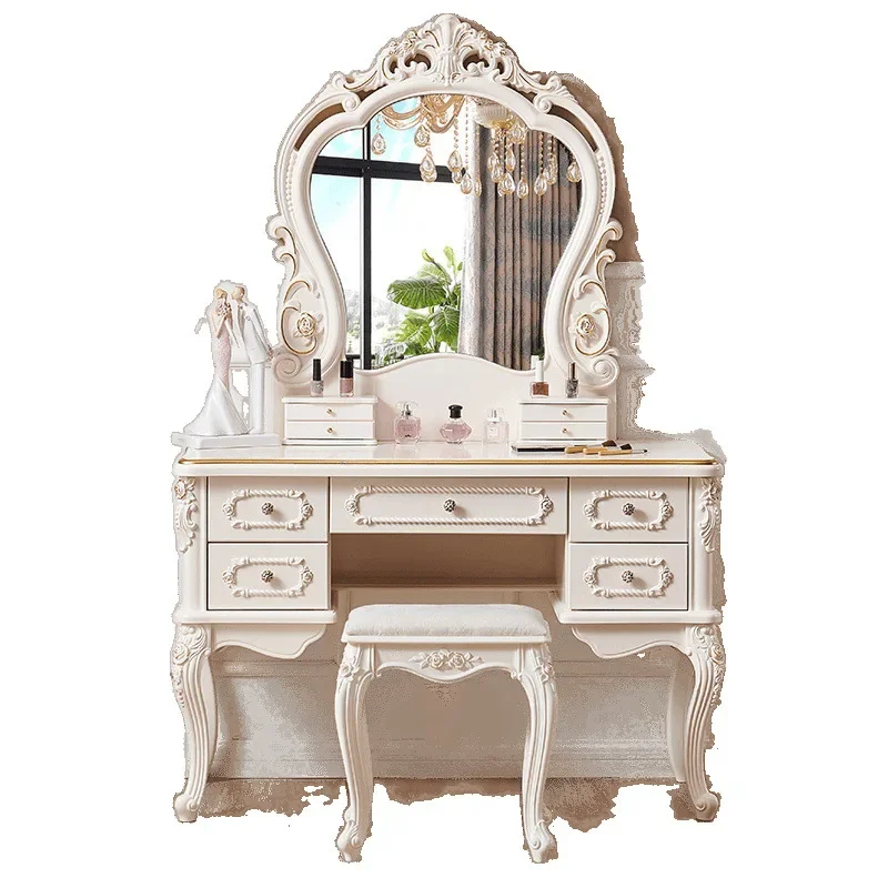 

European dresser 2024 master bedroom makeup table ins wind Internet celebrity solid wood princess high-grade storage cabinet