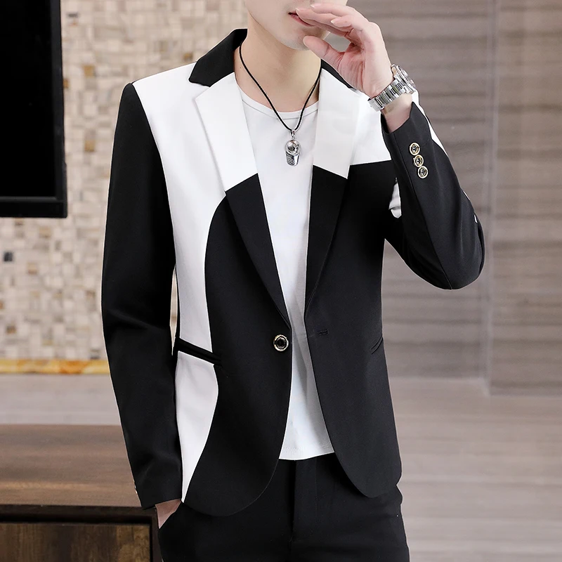 Fashion Splicing Men Blazers Slim Fit Business Casual Suit Jacket Handsome Wedding Groom Social Dress Coat Costume Homme 2022