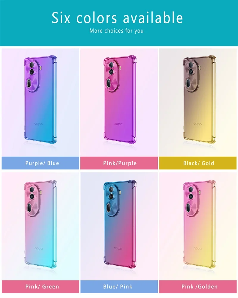 Gradient TPU Case for OPPO Reno 11 Reno10 Pro+ Plus 8 Lite 7 7Z 5G Protective Cover Shockproof Fundas Coque Capa Shell Coque