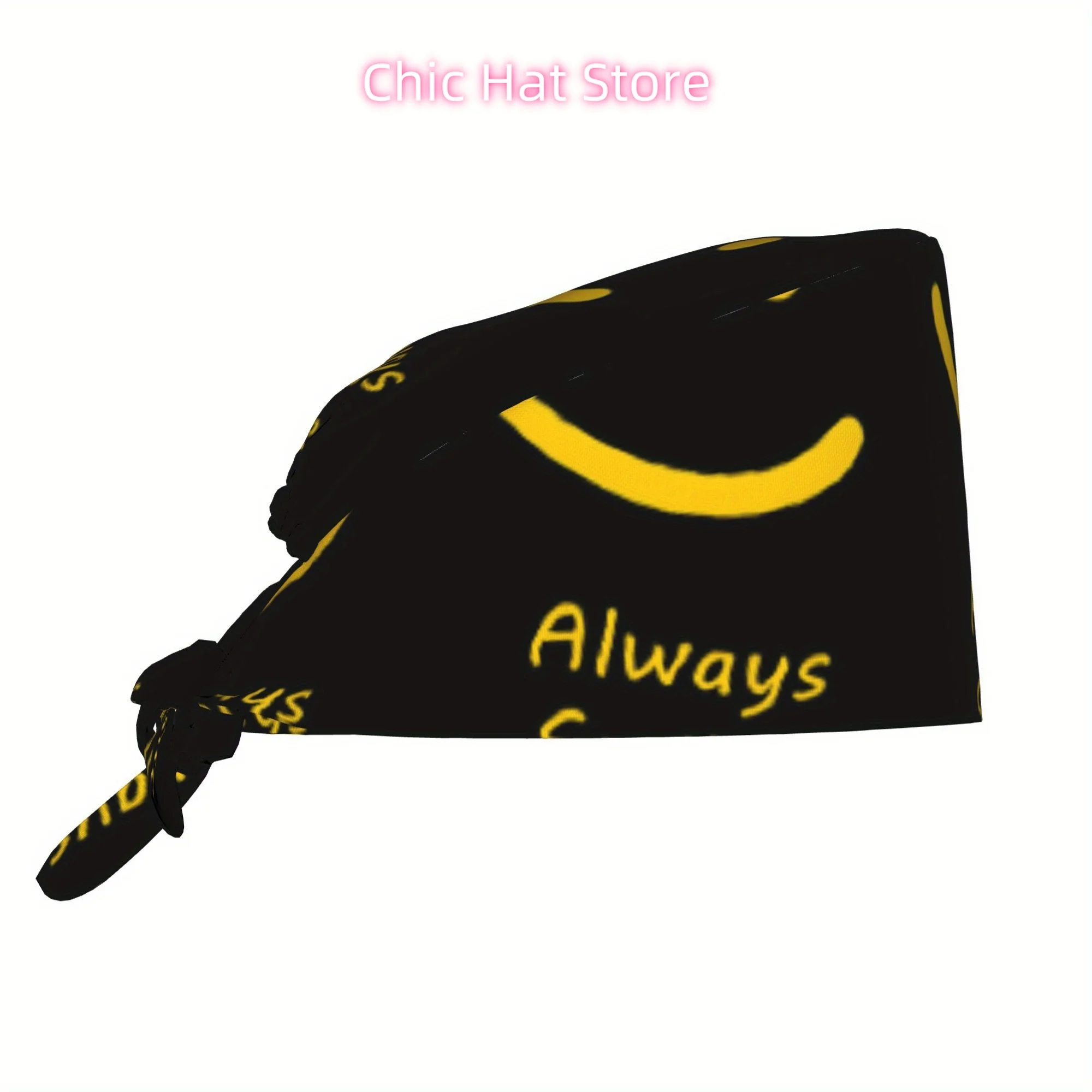 

1pc Smile Unisex Stylish Printed Work Cap - Lightweight Adjustable Skull Cap Tie-Back Nurse Hat, Dustproof Chef & Cooking Cap