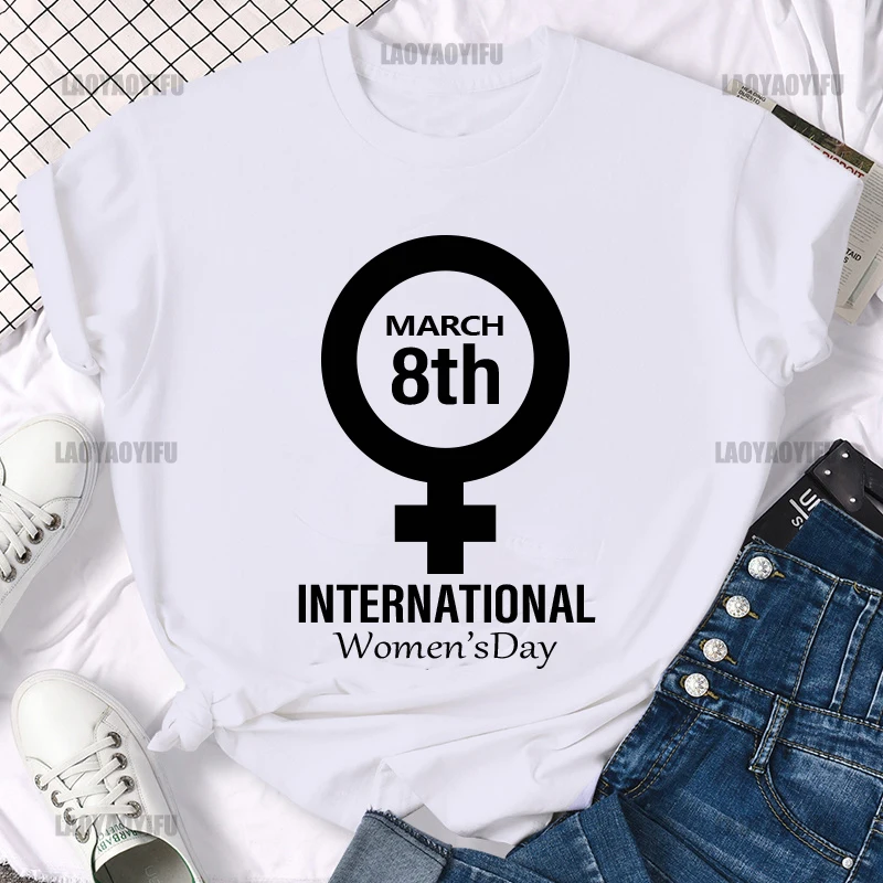 NEW!Happy Women‘s Day 8 March 2025, International Womens Day T-Shirt Short Sleeve Clothing cotton