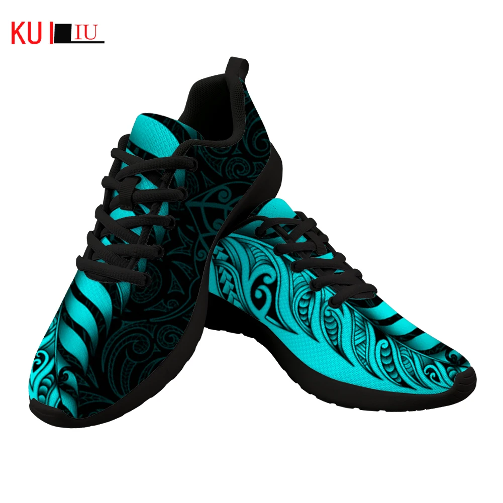 KUILIU Flats Autumn Women Shoes Vintage Polynesian Tribal Tattoo Pattern Ladies Lace-up Air Mesh Light Breathable Female Shoes