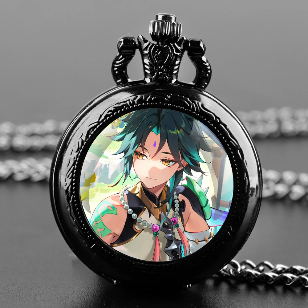 Glass Dome Quartz Pocket Watch With Durable Chain Arabic Numeral Dial Halloween Gifts for Men Women Kids