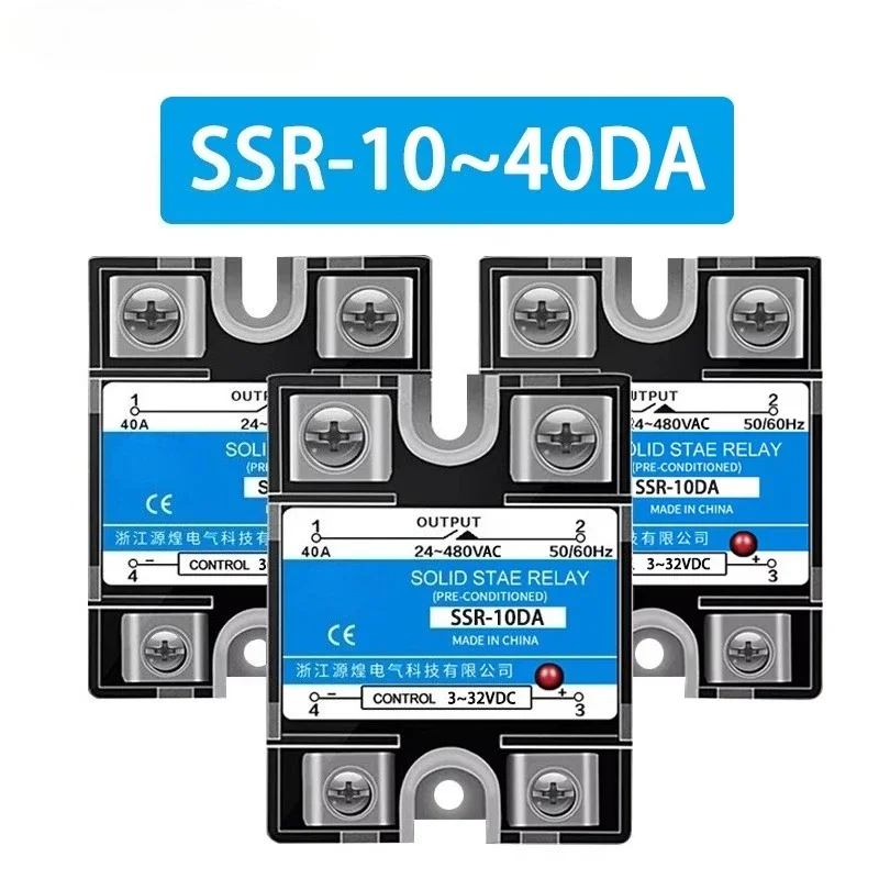 Single Phase DC controlled AC SSR single phase solid state relay with plastic dust cover Heat Sink220V  SSR-10 DA / 25DA / 40DA