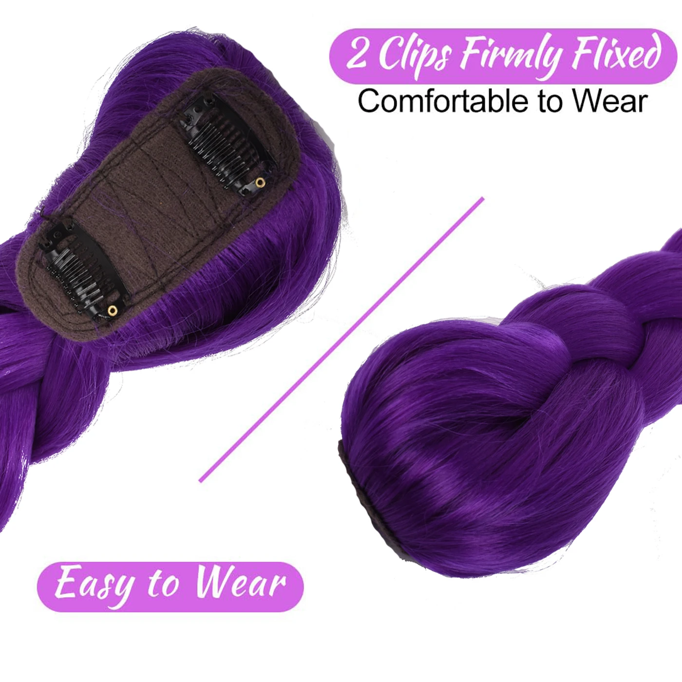 KPOP شيطان هنتر الاصطناعية الأرجواني تجديل وصلات شعر رومي الاطفال كليب في ذيل حصان شعر مستعار جديلة لزي الهالوين تأثيري #3