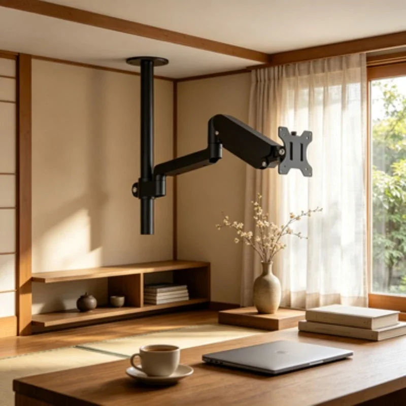 Ceiling Mount Monitor Bracket Retractable Adjustable Screen Hanging Arm Rotatable Lift Display Holder Inverted Installation Rack