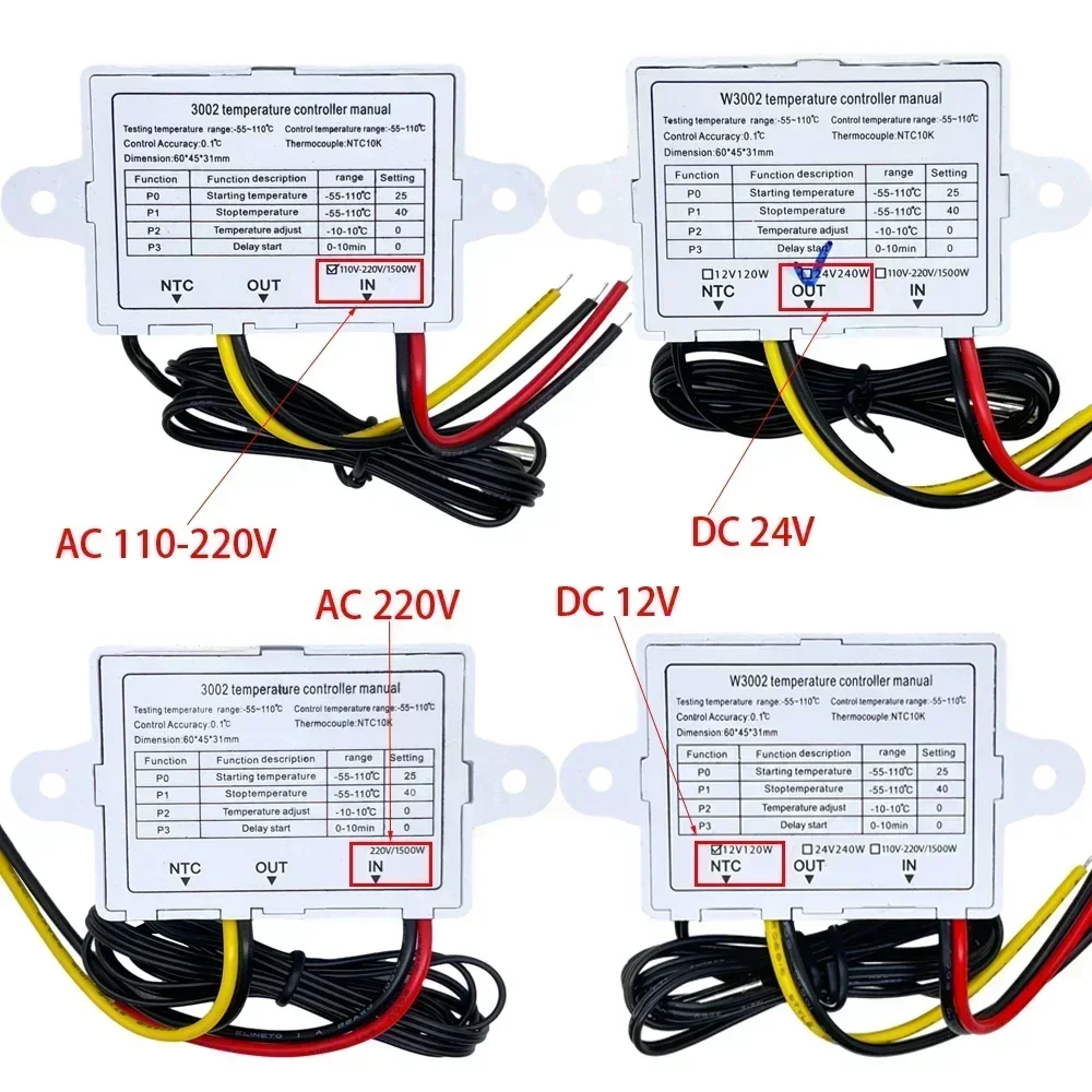 Controlador de temperatura LED Digital profesional, regulador de termostato 10A, 12V, 24V, 110V, 220V, W3002, XH-3002