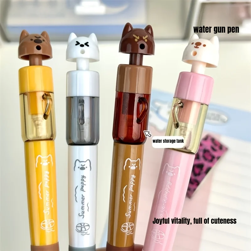 

2-Pack with Random Styles, Fashionable Dog-Shaped Water Gun Pen, Creative Gel Pen with Twist-Out Mechanism and Press-To-Dispense Feature, Silicone Sleeve, St Pen Tip, Perfect for School Entertainment, High Aesthetic Value, Super Cute Gift, Retro Style Off