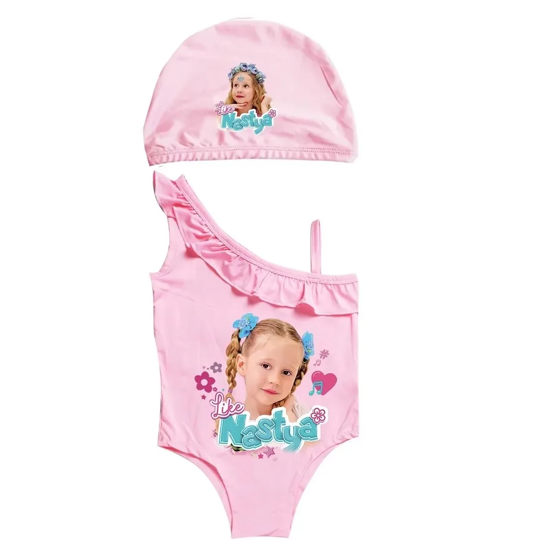 Cute Like Nastya Costume Baby Girls Cute Ruffle Swimsuit Kids One Piece Swimwear Children Sport Beach Wear Girl BathingSuits