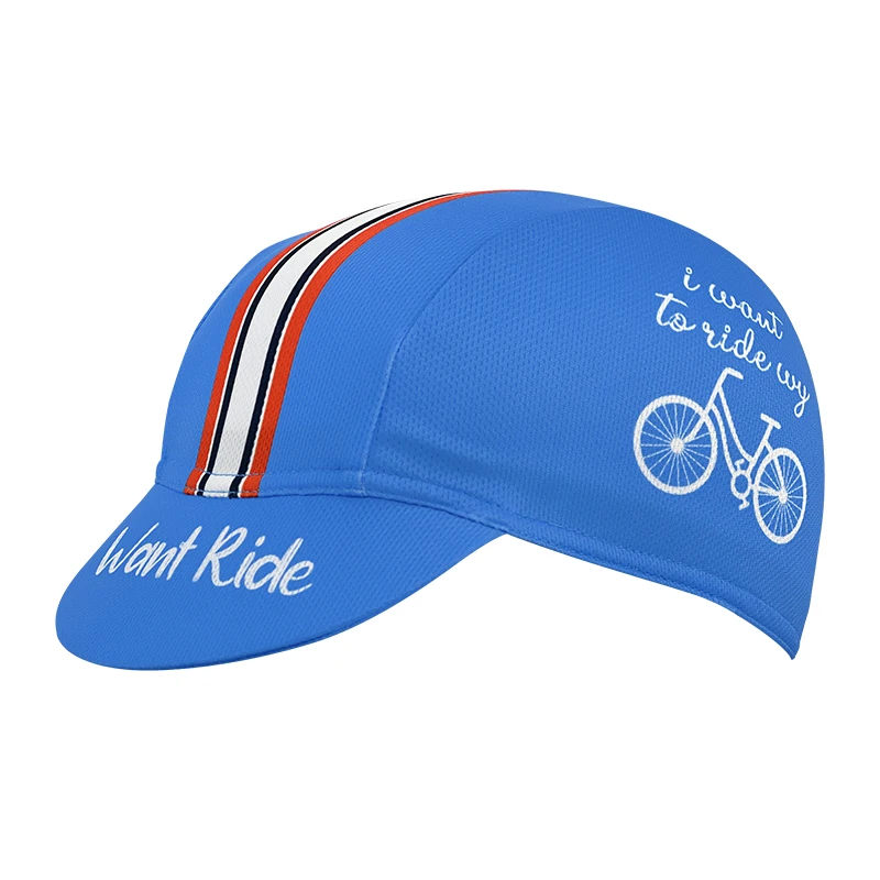 New cycling cap, polyester sweat wicking, blue pop, unisex