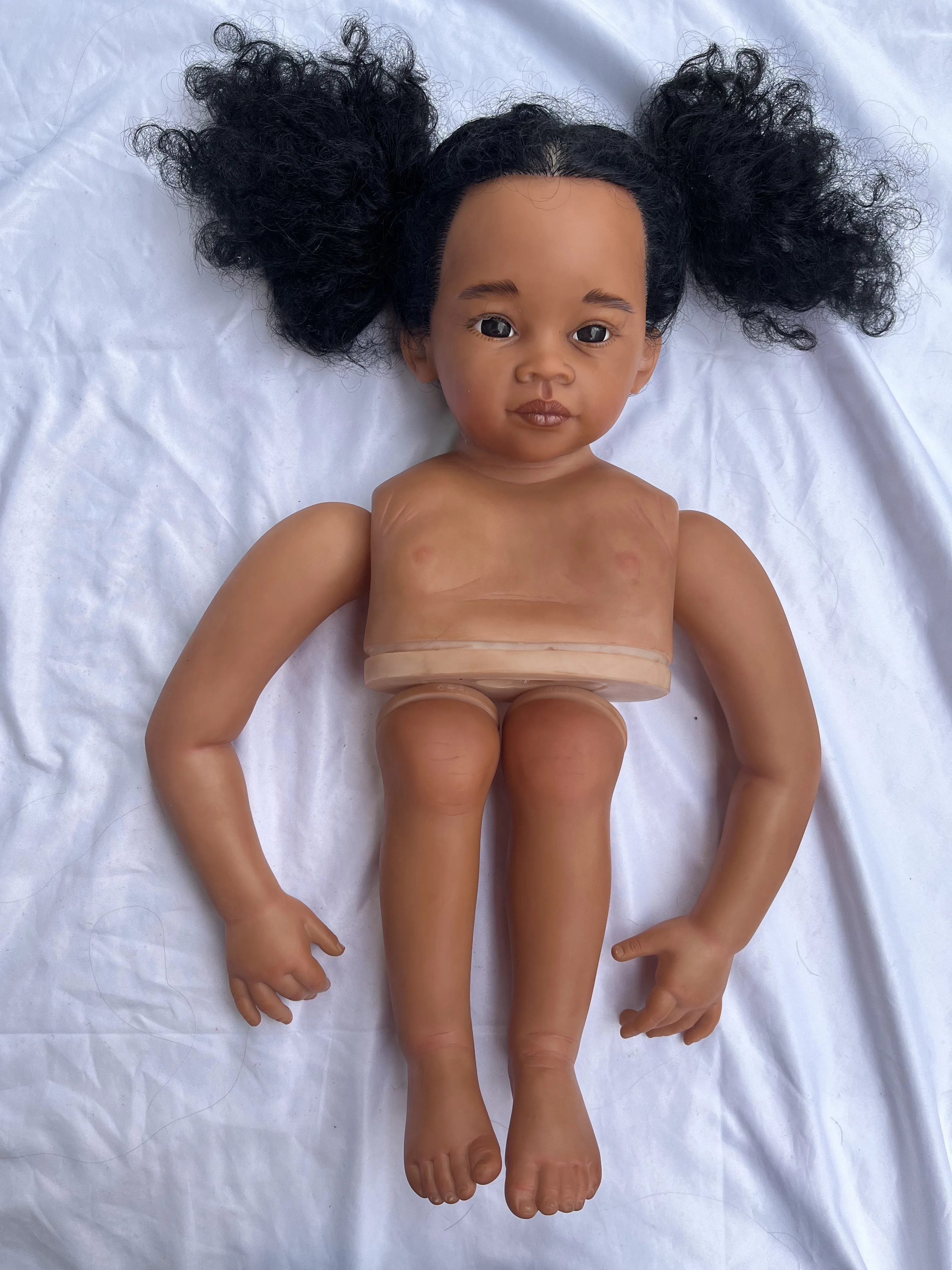 FBBD Customized Limited Supply 32inch Reborn Baby Meili Dark Skin With Hand-Rooted Hair Painted Kit With Connectors cloth body