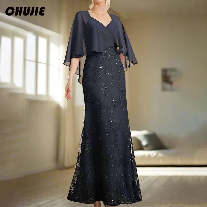 

Dark Navy Mother Of The Bride Dress 2025 Appliques Sequins Prom Party Gowns Chiffon Customized Women Wedding Guest Dresses