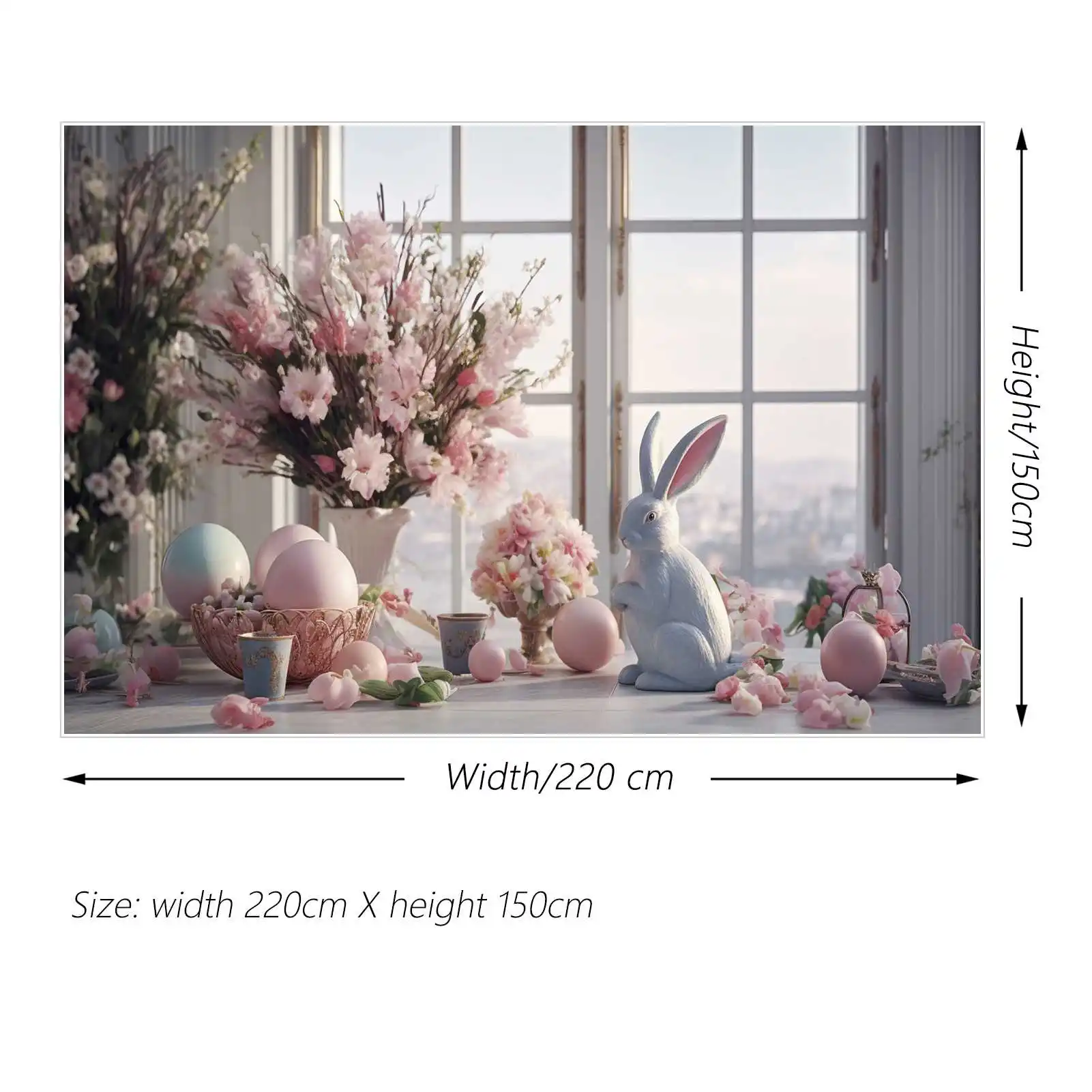 MOON.QG-خلفية تصوير لحديقة عيد الفصح ، خلفية نافذة زهور ربيعية ، زهور مخصصة ، بيض ، صور أرنب ديكور