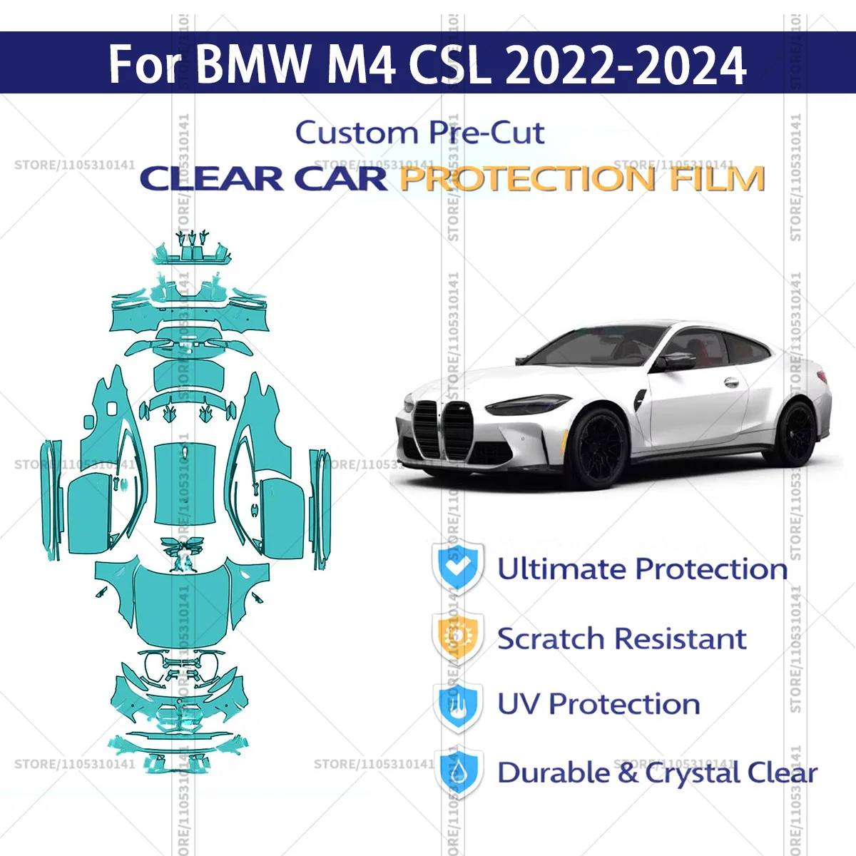 

For BMW M4 CSL 2022-2024 Pre-Cut Paint Protection Film PPF Transparent Car Film Automotive PPF Full Vehicle Professional