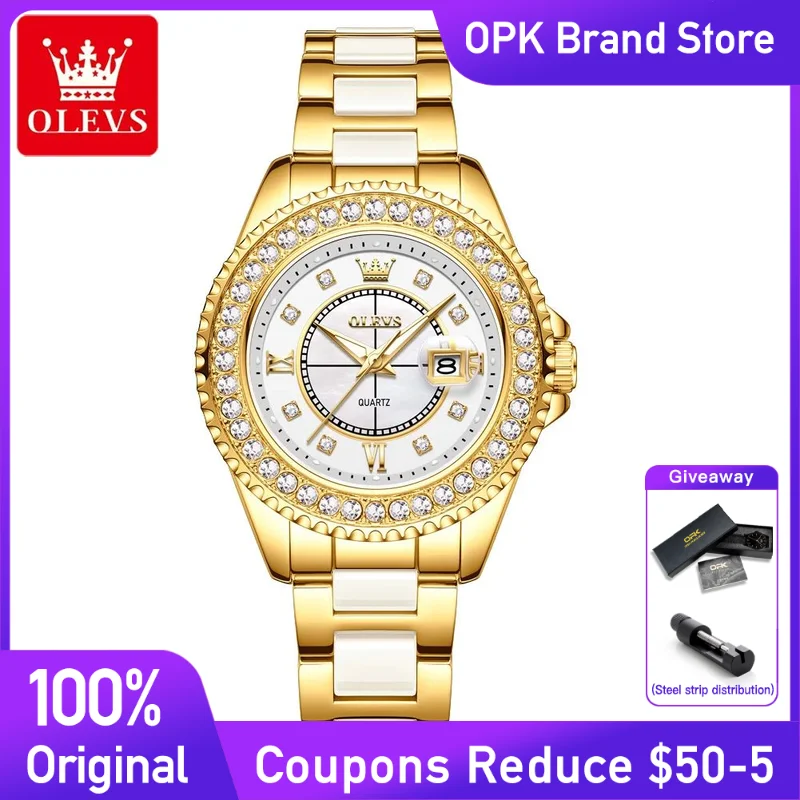 

OLEVS 3685 Womens Watch Quartz Watch luxury Waterproof Luminous Diamond Bezel Automatic Date Stainless Steel Ladies Watch