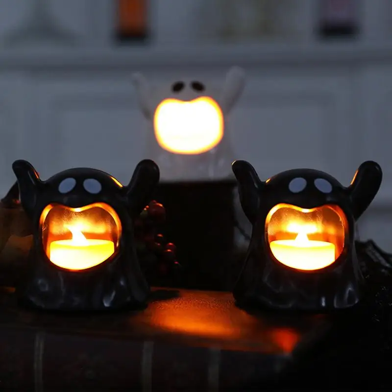 Halloween Day Of The Dead LED Candle Holder Ka-waii GhostsLuminous Lamp Halloween Candlesticks Led Flame Candles Dia De Muertos