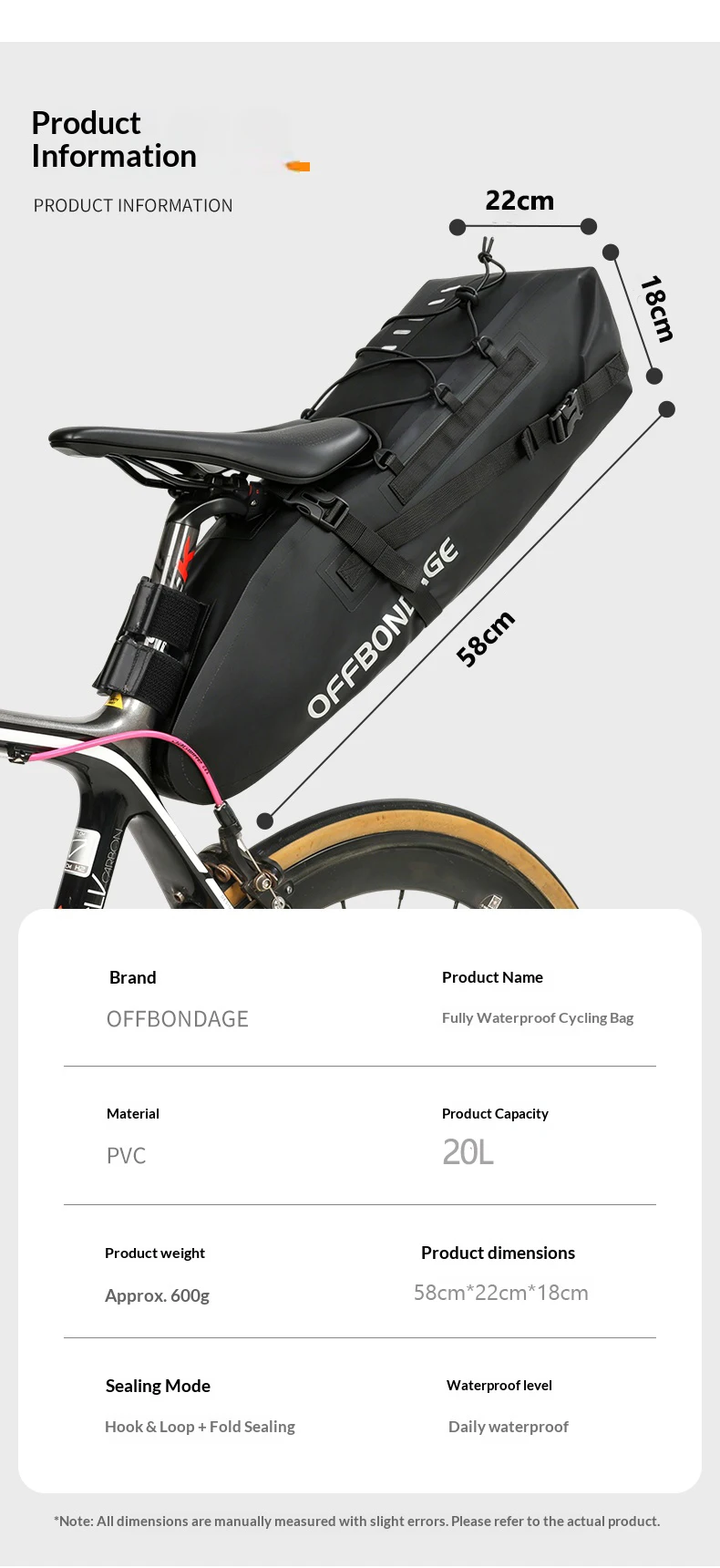 OFFBONDAGE 20L Wasserdichte Fahrradtasche Große Kapazität Fahrrad-Satteltasche Radsport-Hecktasche MTB Faltbare Gepäcktasche Rennrad-Tasche – Detail 12