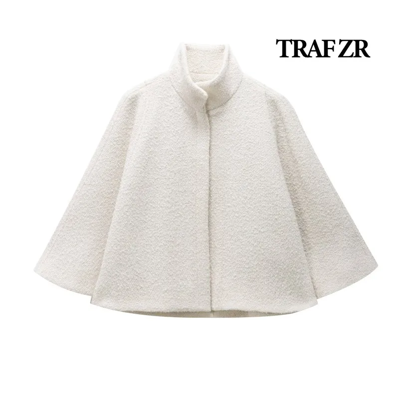 TRAF ZR Cropped Coat Beige Capes Pour Femmes Y2k Vintage Top New in Coats Women's Autumn Coat Elegant and Pretty Women's Coats