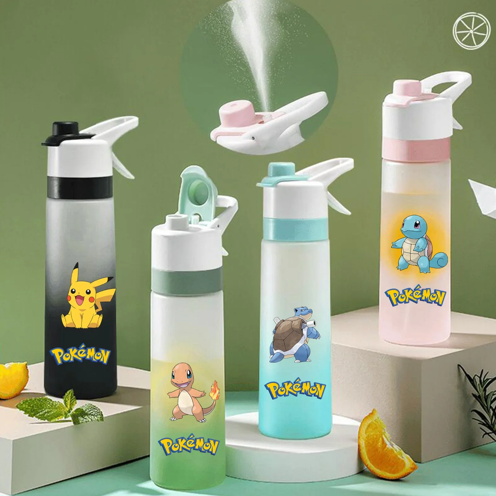 pokemom Gradual Fog Surface High Color Spray Sports Water Cup Men'S And Women'S Water Spray Plastic Cup Gift Cups Water Bottle