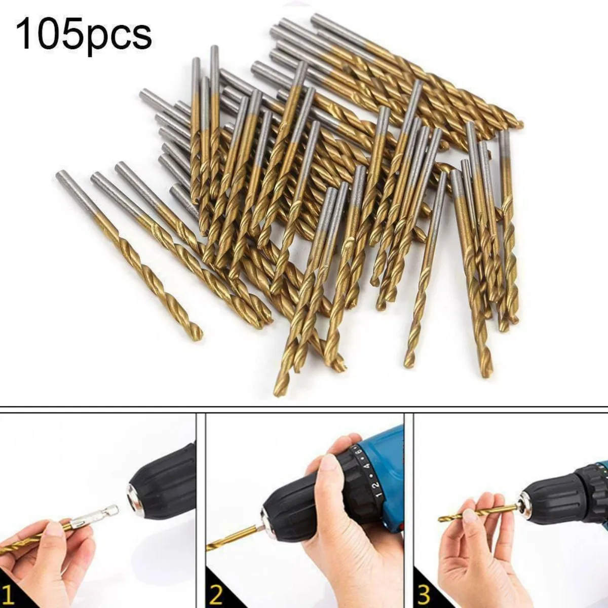 

Drill Bits Set 105Piece Workshop High Speed Steel HSS 1-10mm Titanium Coated