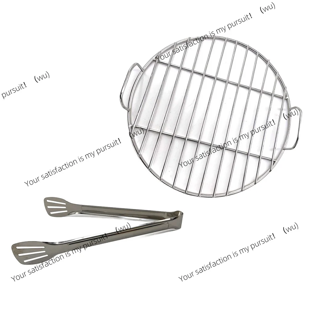 Round stainless steel grill mat with cooking clip, not easy to clean grill net, suitable for indoor and outdoor use