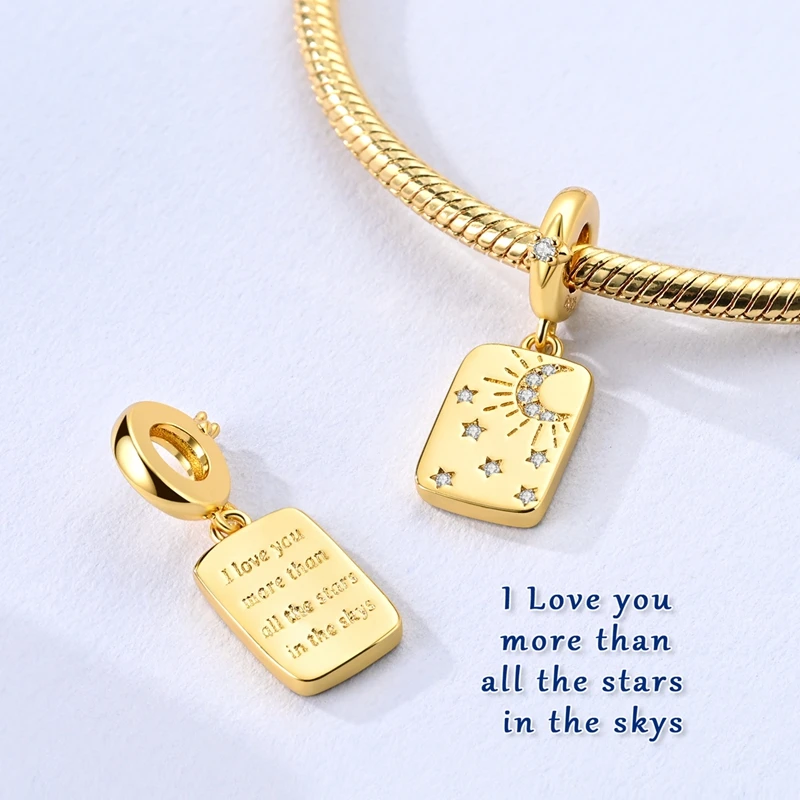 925 Sterling Silber Charms Anhänger Sternenhimmel Mond Sonne Kosmische Perlen Passend für Original Armband Armreif DIY Charms Damenschmuck Geschenke – Detail 10