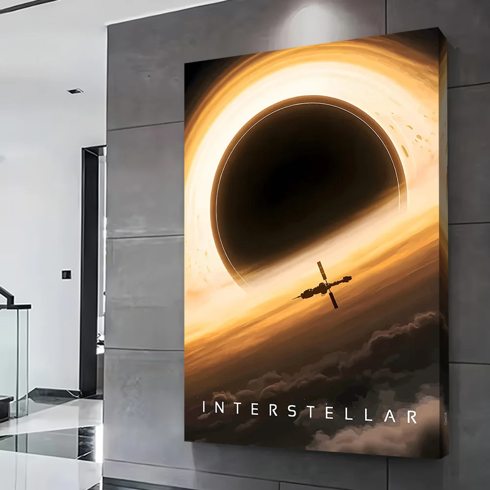 Interstellar Black Hole and Spaceship Printing Poster Custom Pictures Wall Art Canvas Painting Gift for Room Ornaments Wand Deko
