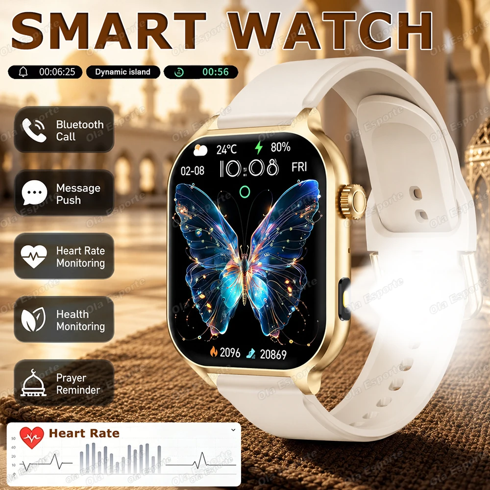 Outdoor Flashlight Smart Watch Men's Bluetooth Call Heart Rate Sleep Monitoring Dynamic lsland Women's Sports Smartwatches HT30