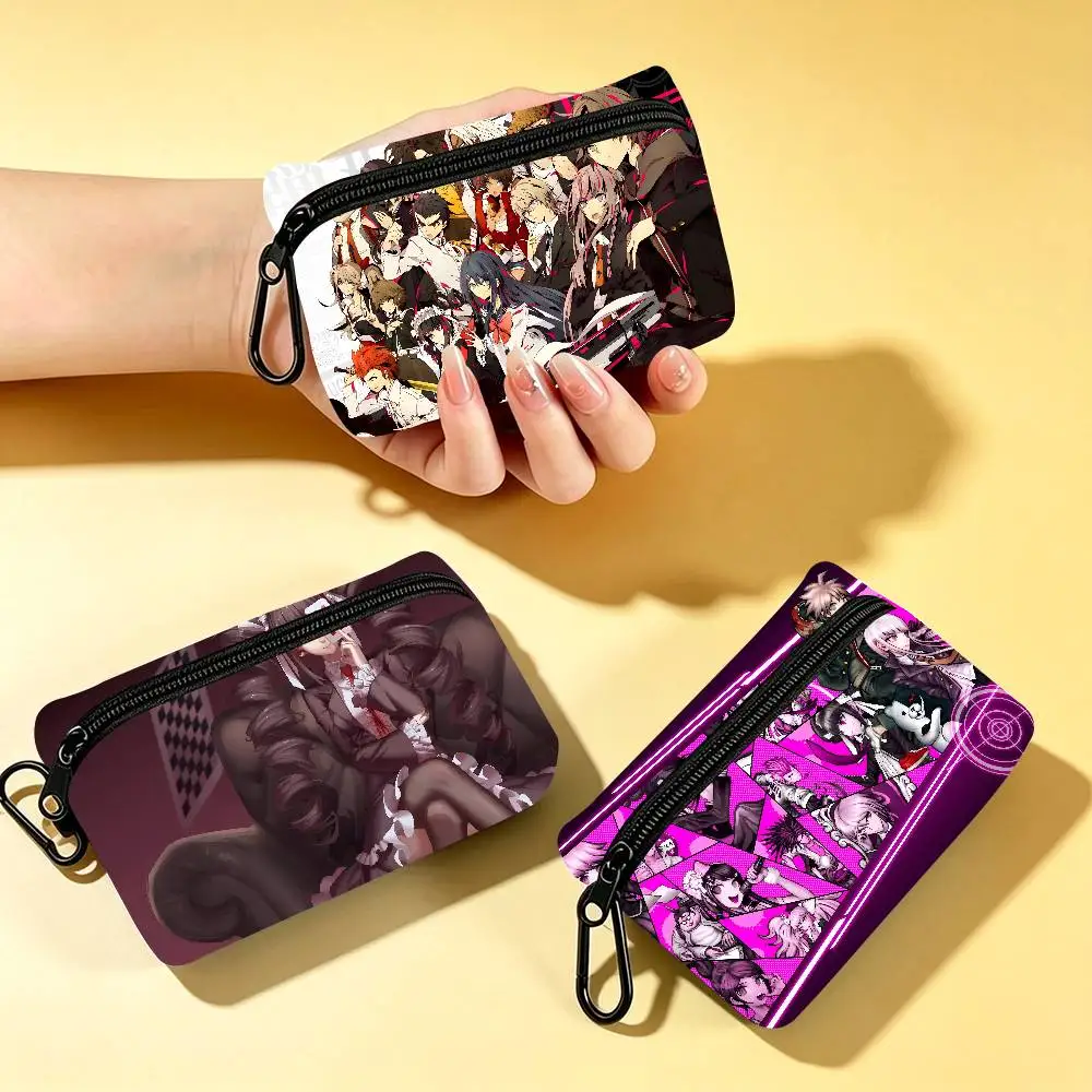 GAME Danganronpa Lightweight Oxford Fabric Coin Purse Carabiner Hook Design Mini Card Key Organizer Bag